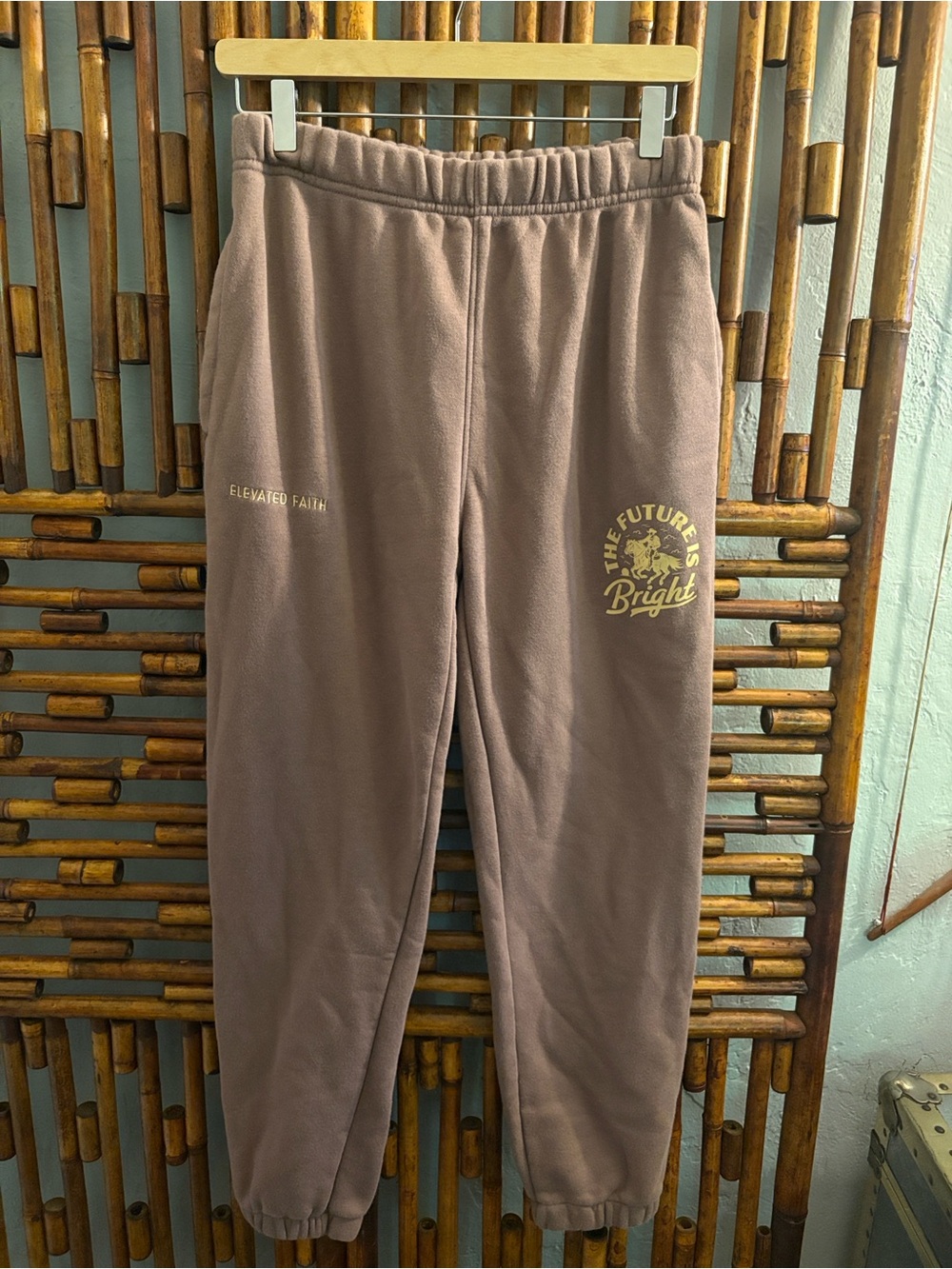 ELEVATED FAITH THE FUTURE IS BEIGHT BROWN COTTON BLEND JOGGER SZ M